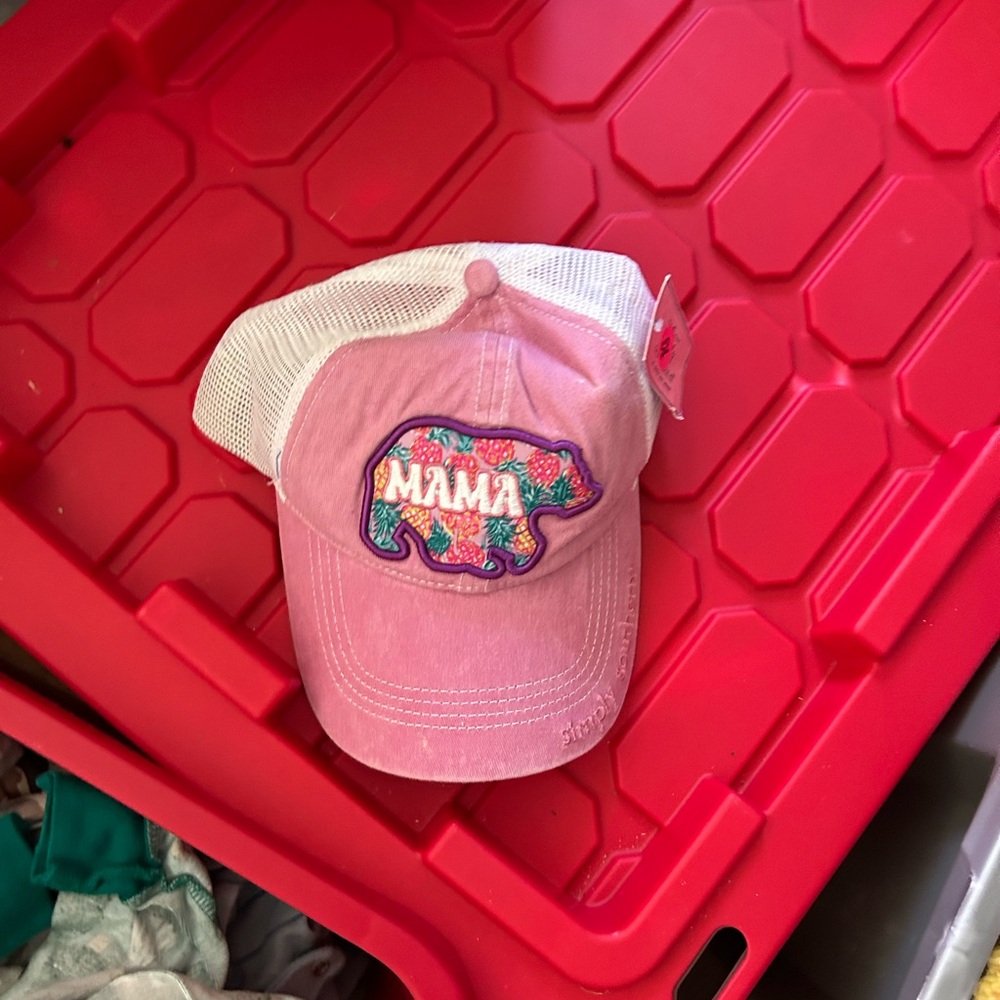 Pink 'MAMA' Floral Bear Patch Trucker Hat